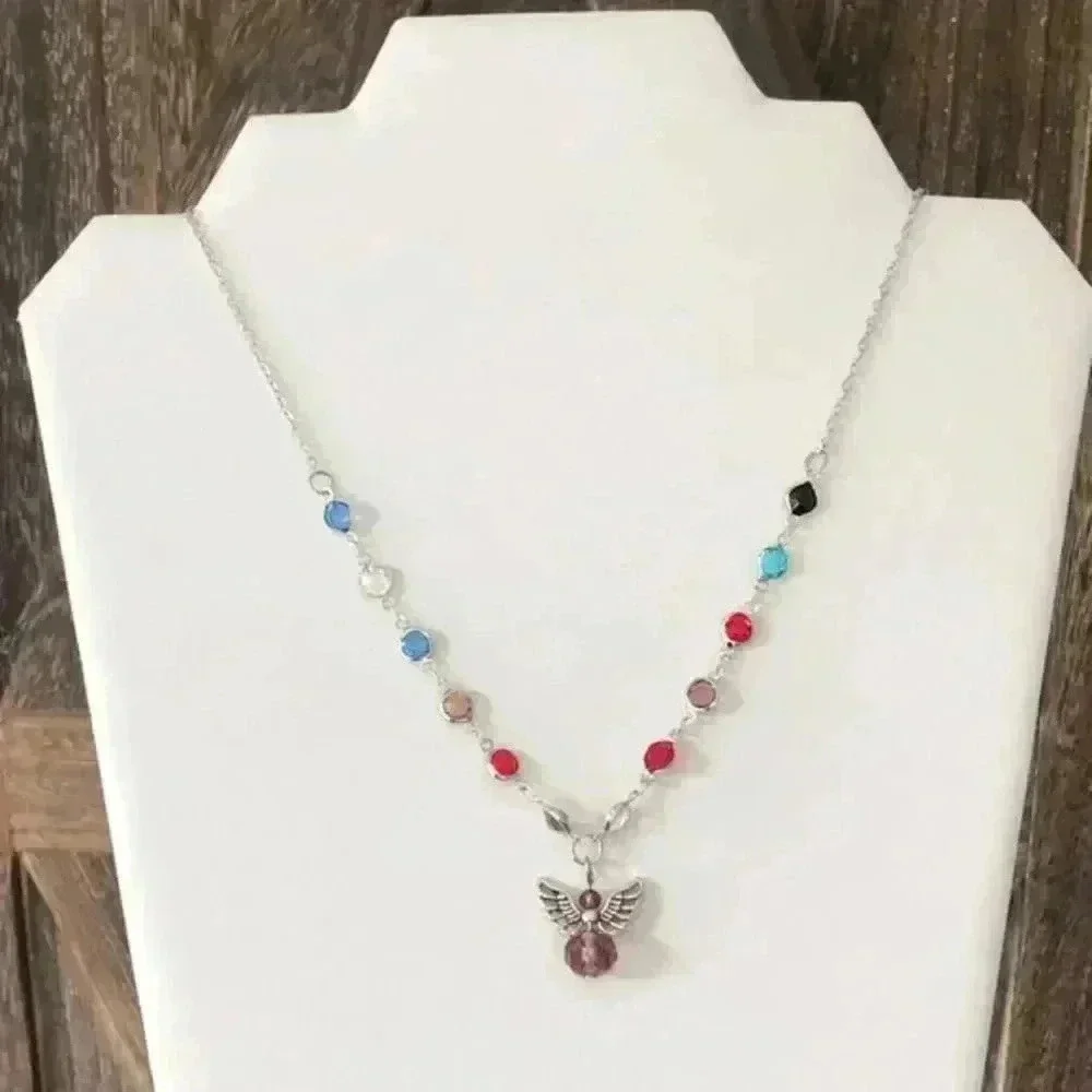 Beautiful Handmade Multicolor Crystals Angel Stainless Steel Necklace NWT